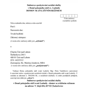 Smlouva - domov se zvláštním režimem